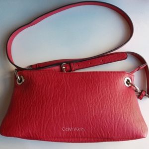 CALVIN KLEIN red leather crossbody purse